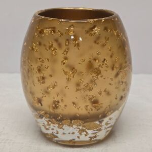 Vintage MCM Lucite Gold Flakes Votive Tealight Candle Holder Hollywood Regency